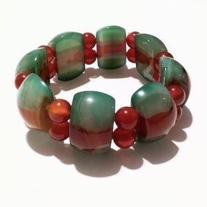 Banded Agate and Carnelian Chunky Stretch Beaded Bracelet